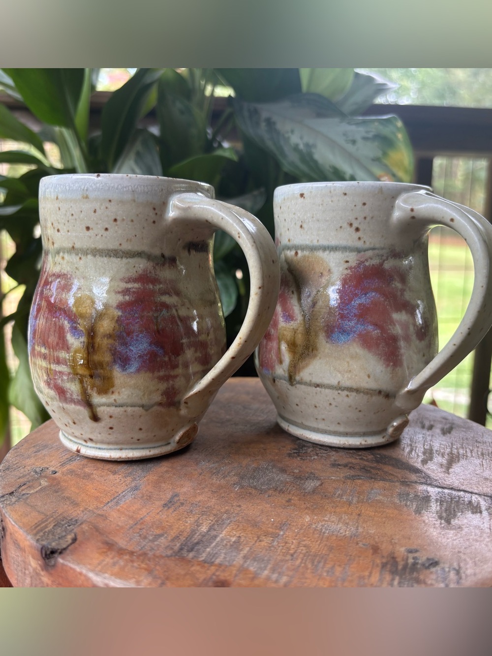 Pair of Handmade Glazed Pottery Mugs